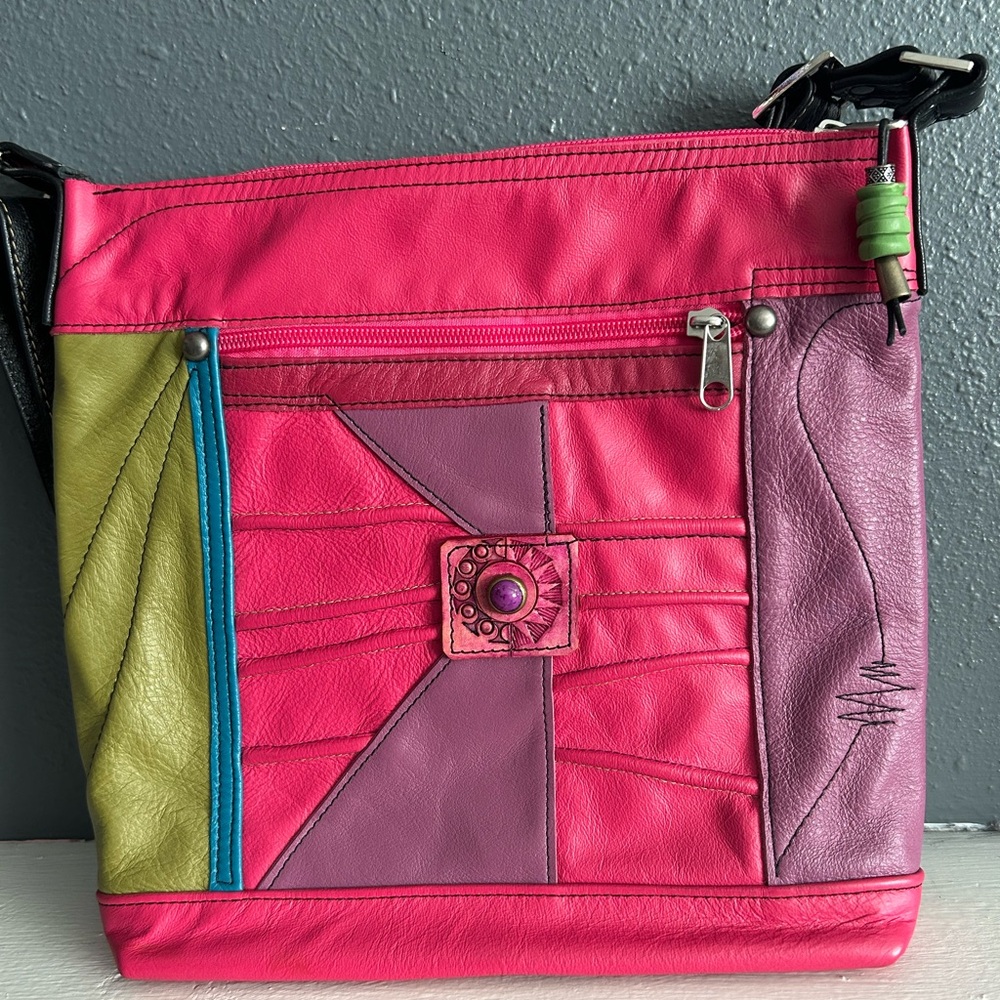 Faye Fisher Ward Pink Patchwork Leather Crossbody
